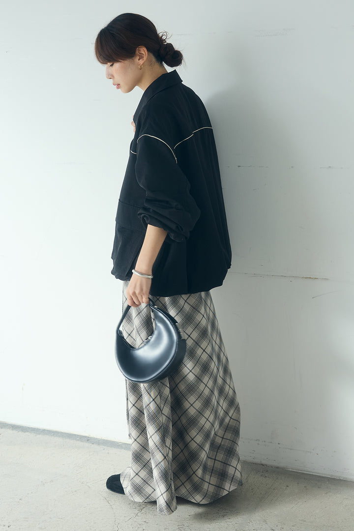 [SET]合繊ツイルバルーンジャケット+タータンチェック柄フロントデザインスカート(2set)
