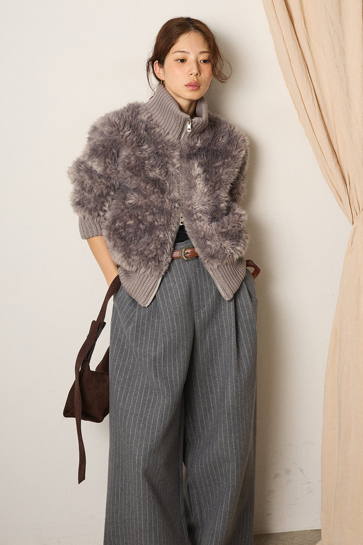 [SET]ハイネックボアブルゾン+ウールライクストライプパンツ(2set)