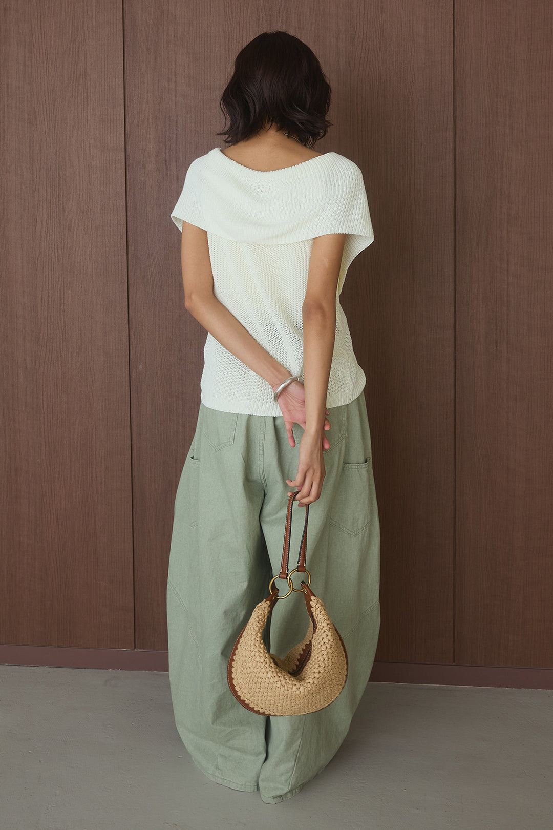 [SET]ビッグカラーボタンニットトップス+ベルト付きカラーデニムパンツ(2set)