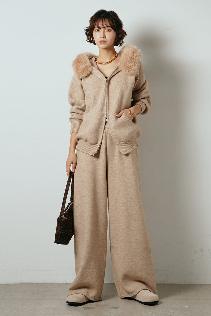 【着回しセット】[SET]ファー付きフーディーニットSETUP+ストライプドッキングニットポロSETUP(2set)