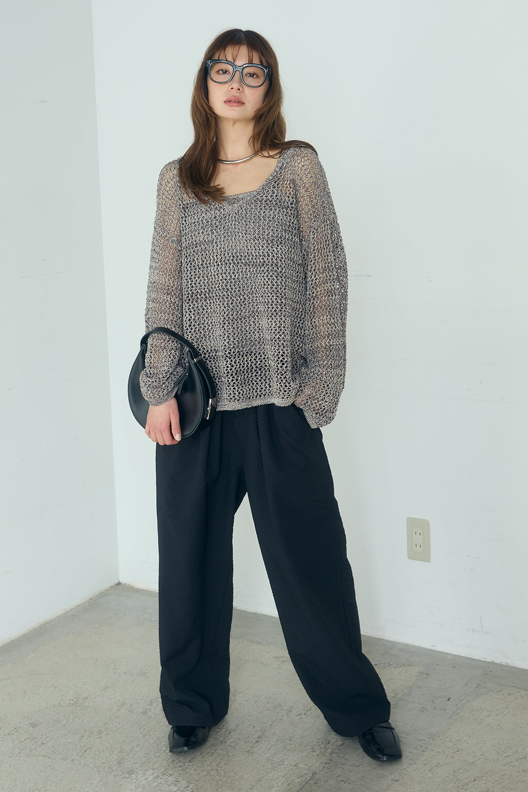 [SET]メッシュ編みビスチェセットVネックプルオーバー+シアサッカーイージーパンツ(2set)