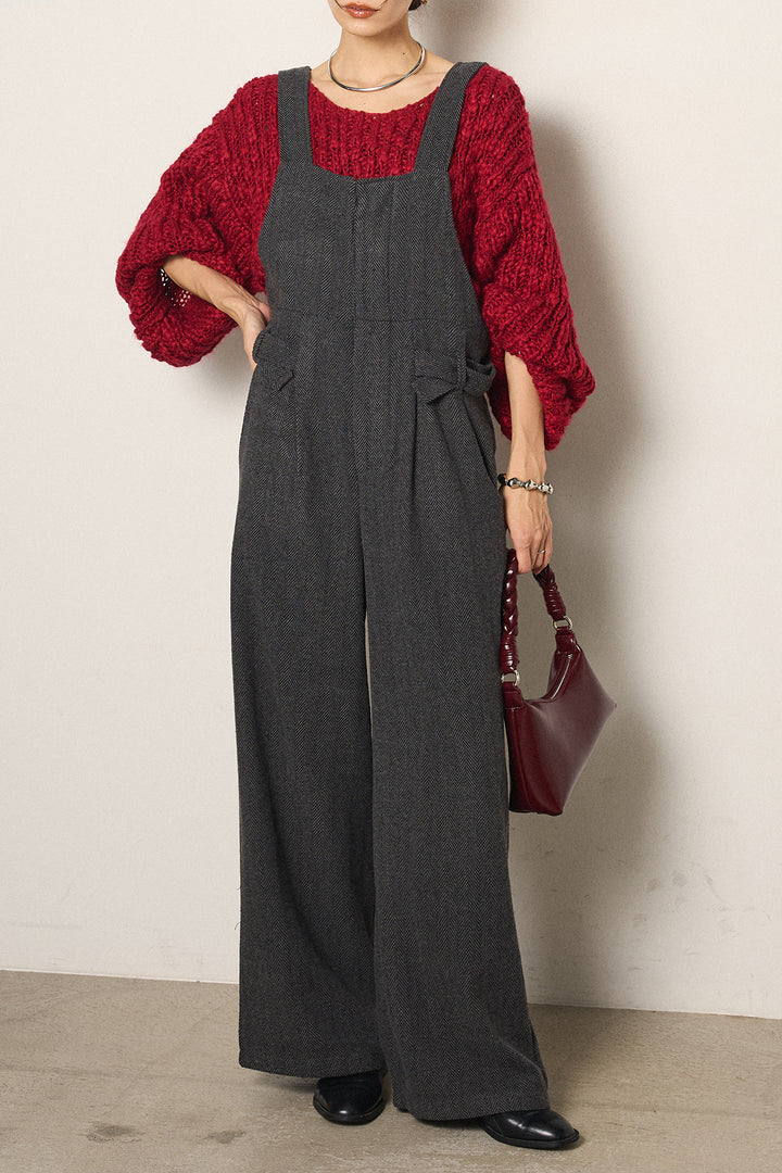 [SET]チャンキースラブニットクロップドプルオーバー+クラシックヘリンボーンサロペット(2set)