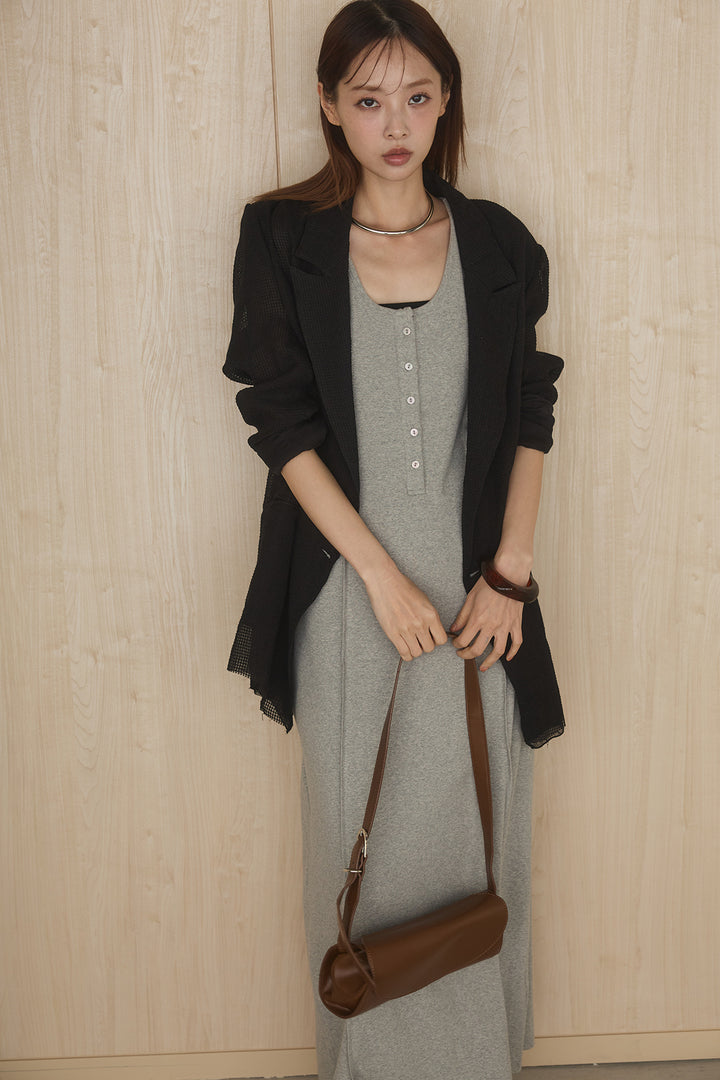 [SET]メッシュテーラードワイドジャケット+ノースリロングワンピース(2set)