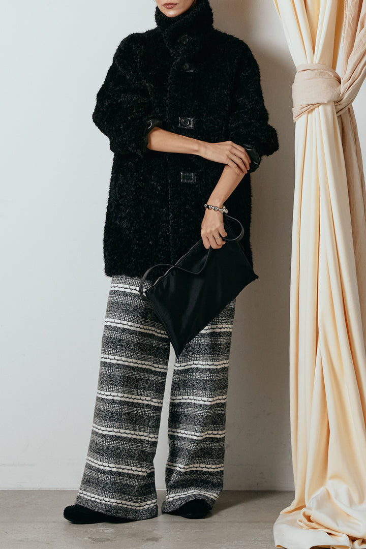 [SET]リバーシブルボアアウター+マルチライン柄リラックスニットパンツ(2set)