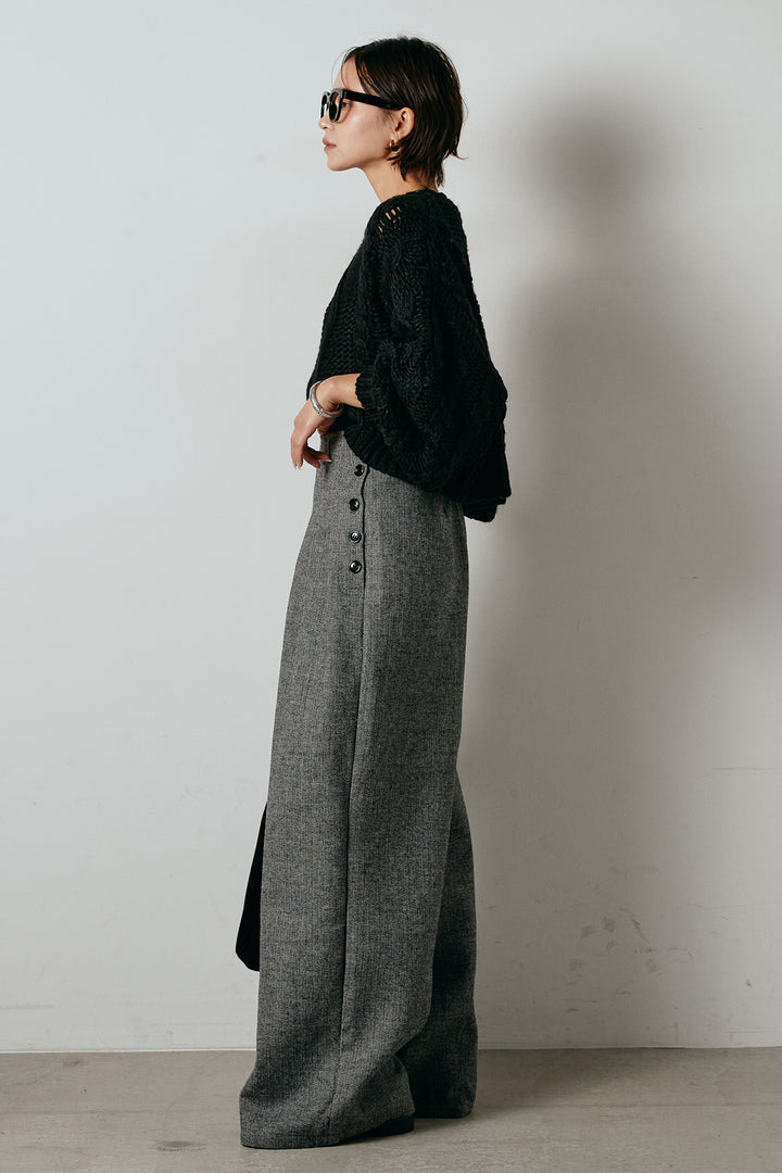 [SET]ロービングケーブルショート丈プルオーバー+サイドボタンツイードタックパンツ(2set)