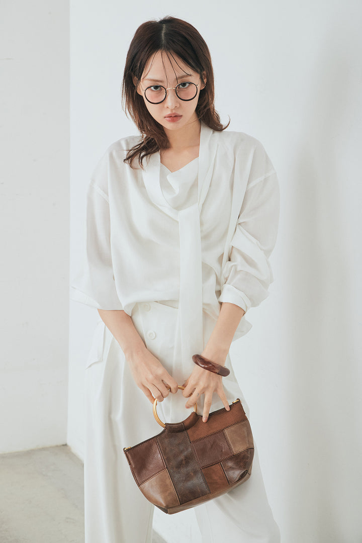 [SET]ニュアンスボータイブラウス+斜めボタンタック入りスラックス(2set)