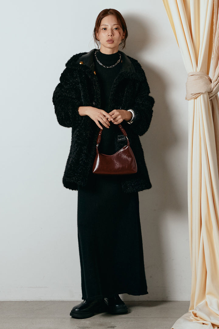 [SET]リバーシブルボアアウター+ノースリーブニットロングワンピース(2set)