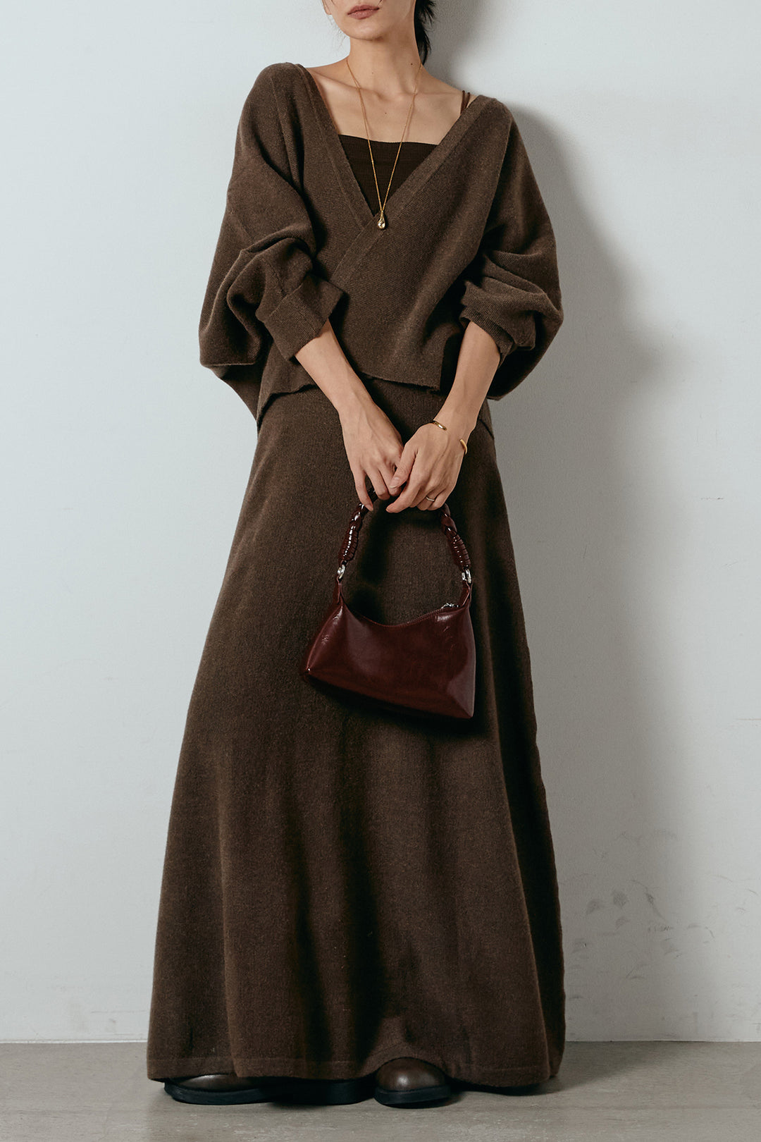 [SET]カシュクールニットカーディガン+ニットロングスカート(2set)