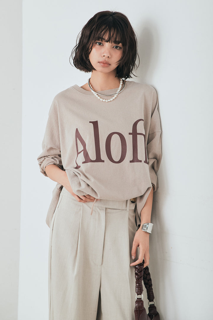 [SET]裾センタードロストロゴプリントワイドTシャツ+センタープレスセミワイドパンツ(2set)