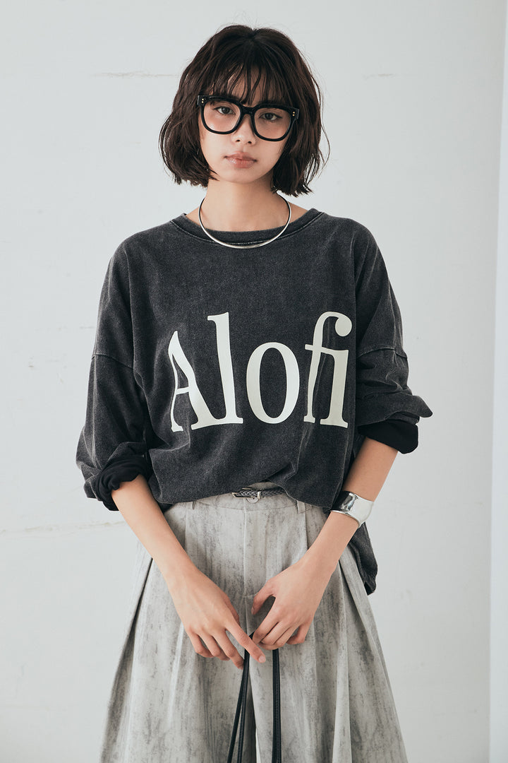 [SET]裾センタードロストロゴプリントワイドTシャツ+紐ベルト付きかすれ柄ワイドスラックス(2set)