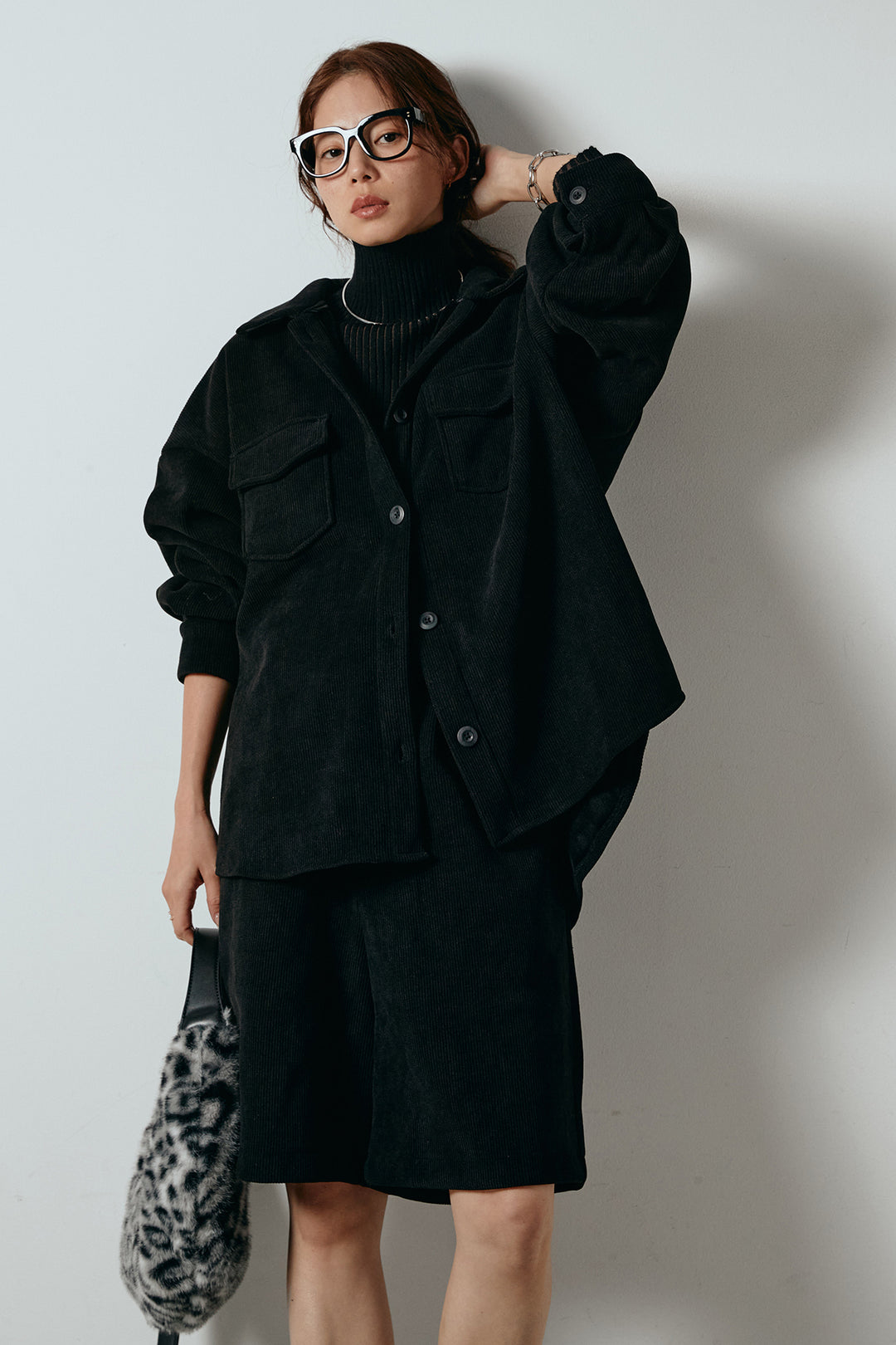 [SET]襟付きコーデュロイポケットシャツ+リラックスコーデュロイハーフパンツ(2set)