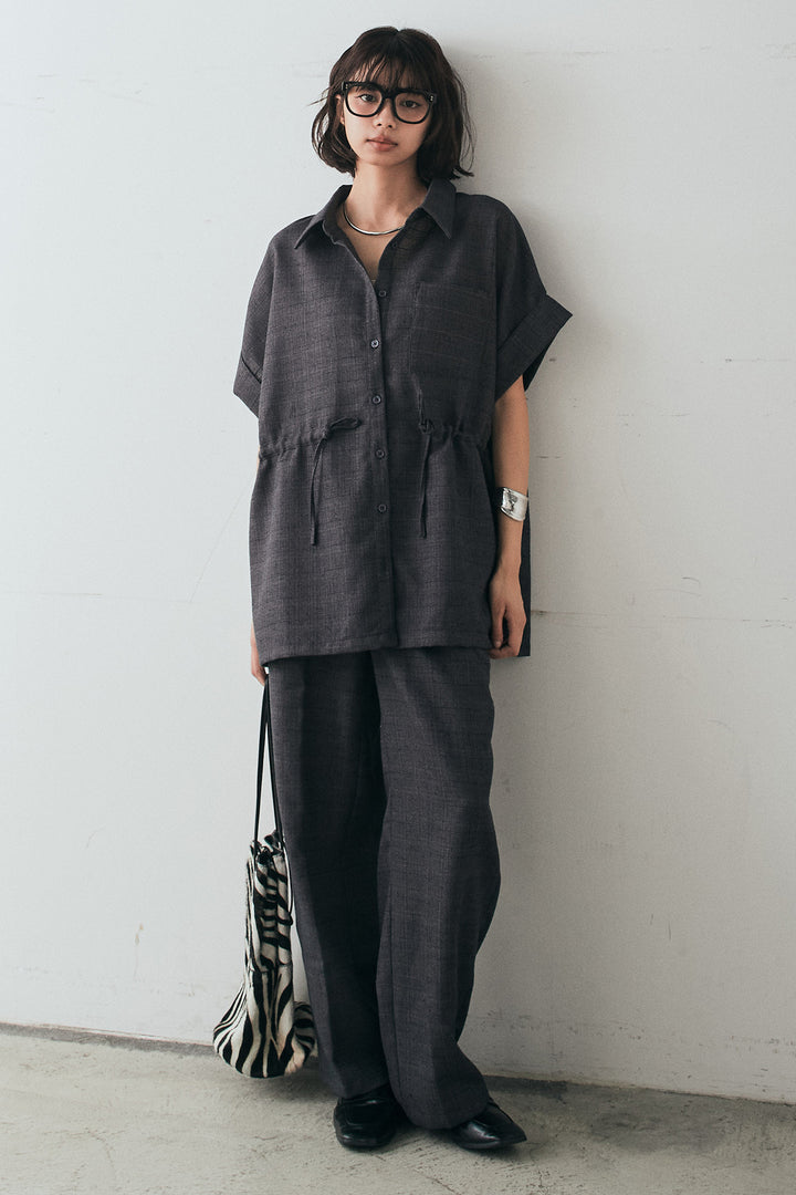 [SET]ツイードウエストドロストシャツ+ツイードタックパンツ(2set)