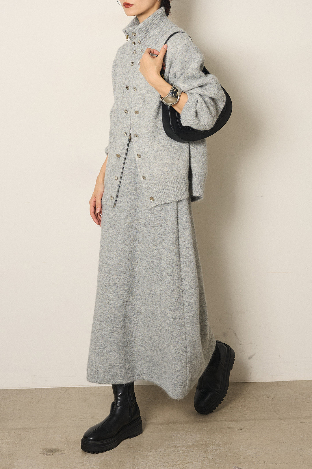 [SET]ハイネックメタルプレートニットスカートSETUP