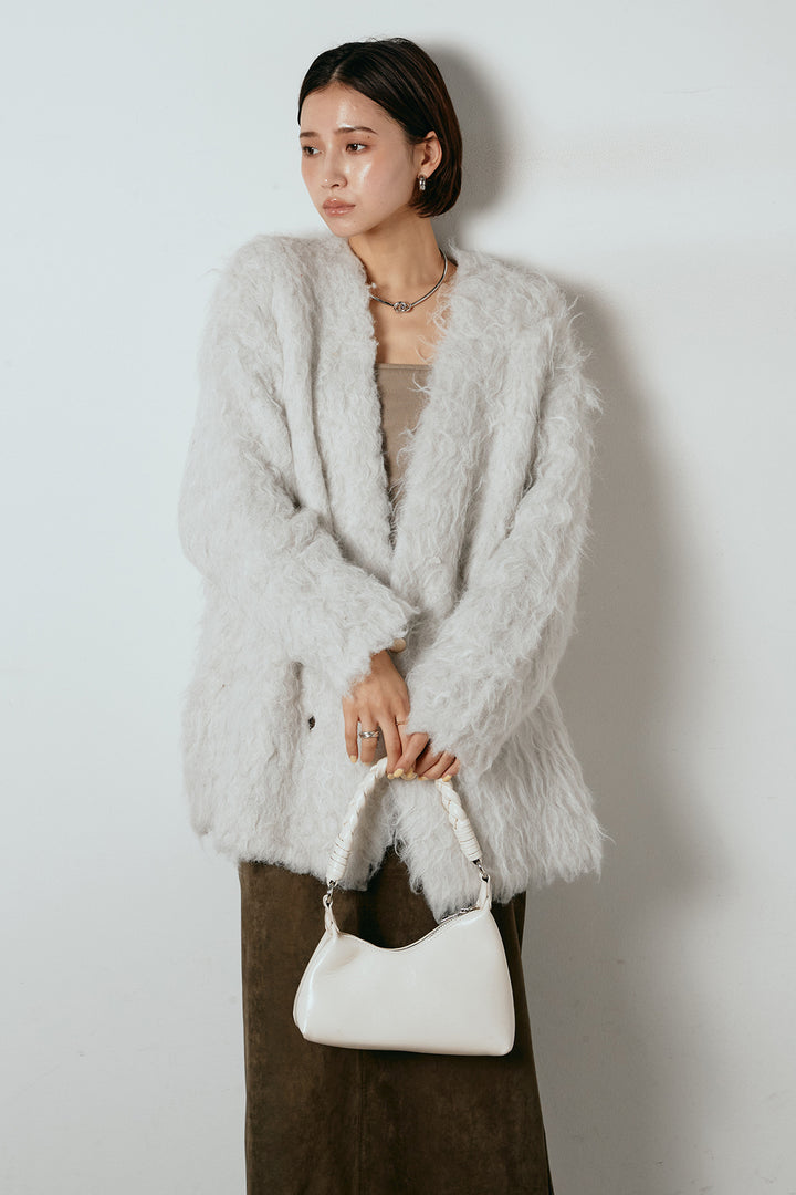 [SET]ウェーブシャギーニットジャケット+スウェードライク裾フリンジスカート(2set)