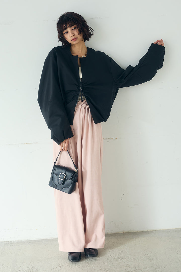 [SET]ノーカラーフロントギャザージップアウター+ツイルメニータックパンツ(2set)