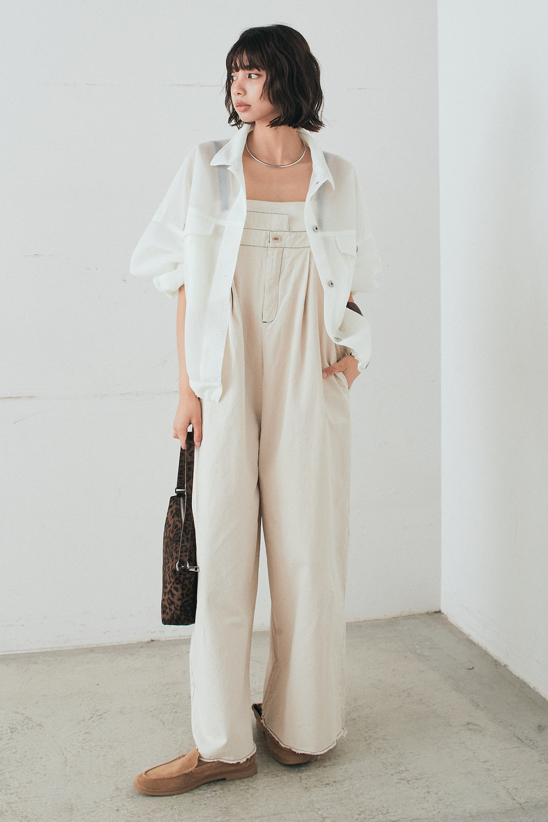 [SET]シアーダンボールサイドドロストジャケット+綿ツイルアシメサロペット(2set)