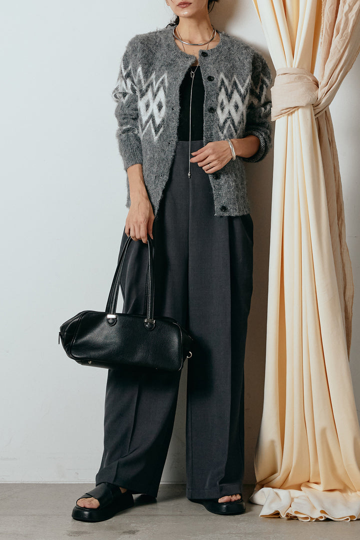 [SET]起毛ノルディック柄ニットカーディガン+ワイドツイルサロペット(2set)