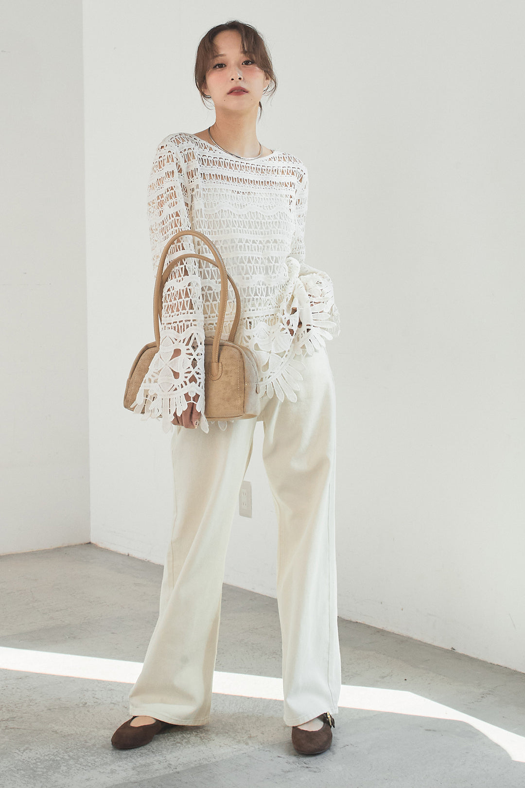 [SET]裾デザインメッシュプルオーバー+スプリングカラーデニムパンツ(2set)