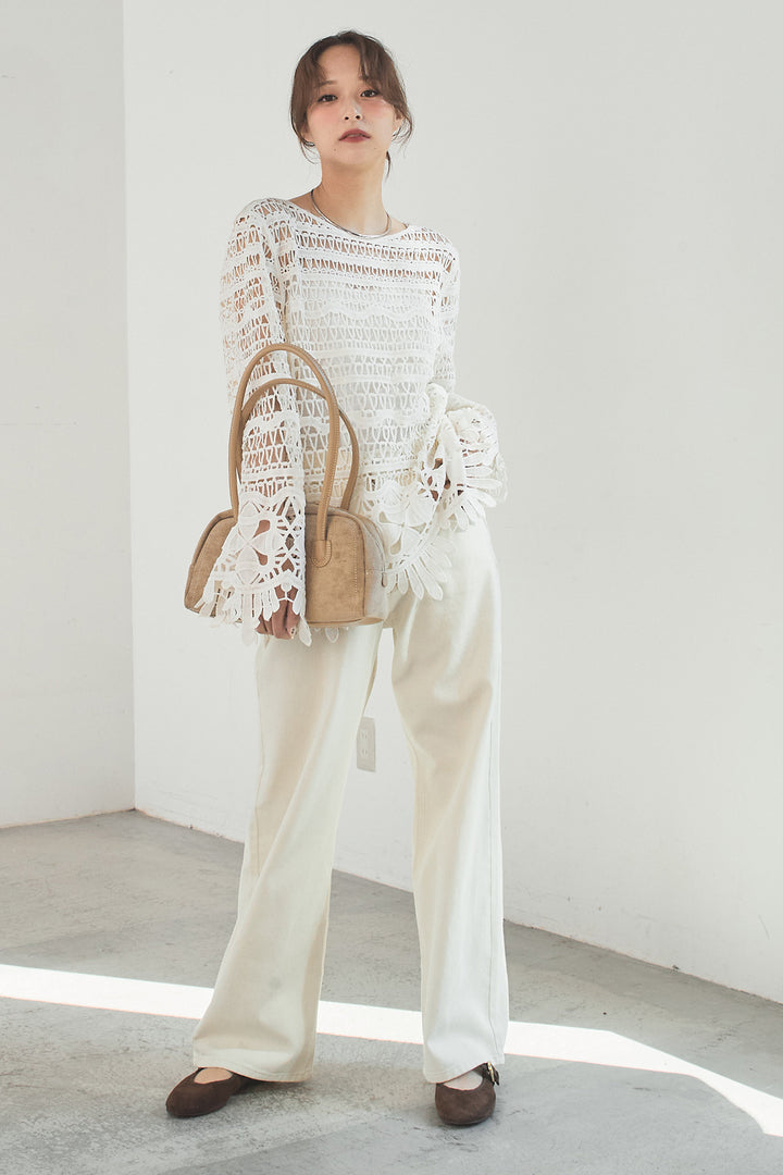 [SET]裾デザインメッシュプルオーバー+スプリングカラーデニムパンツ(2set)