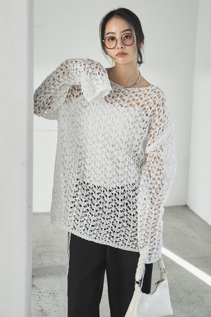 [SET]リラックスメッシュニットトップス+刺繡テープラインパンツ(2set)