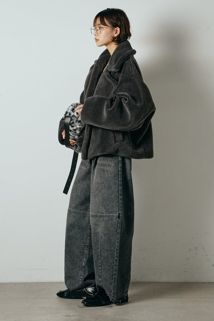 【2月中旬発送】
[SET]テディボアショートジャケット+加工デニムタックコクーンワイドパンツ(2set)