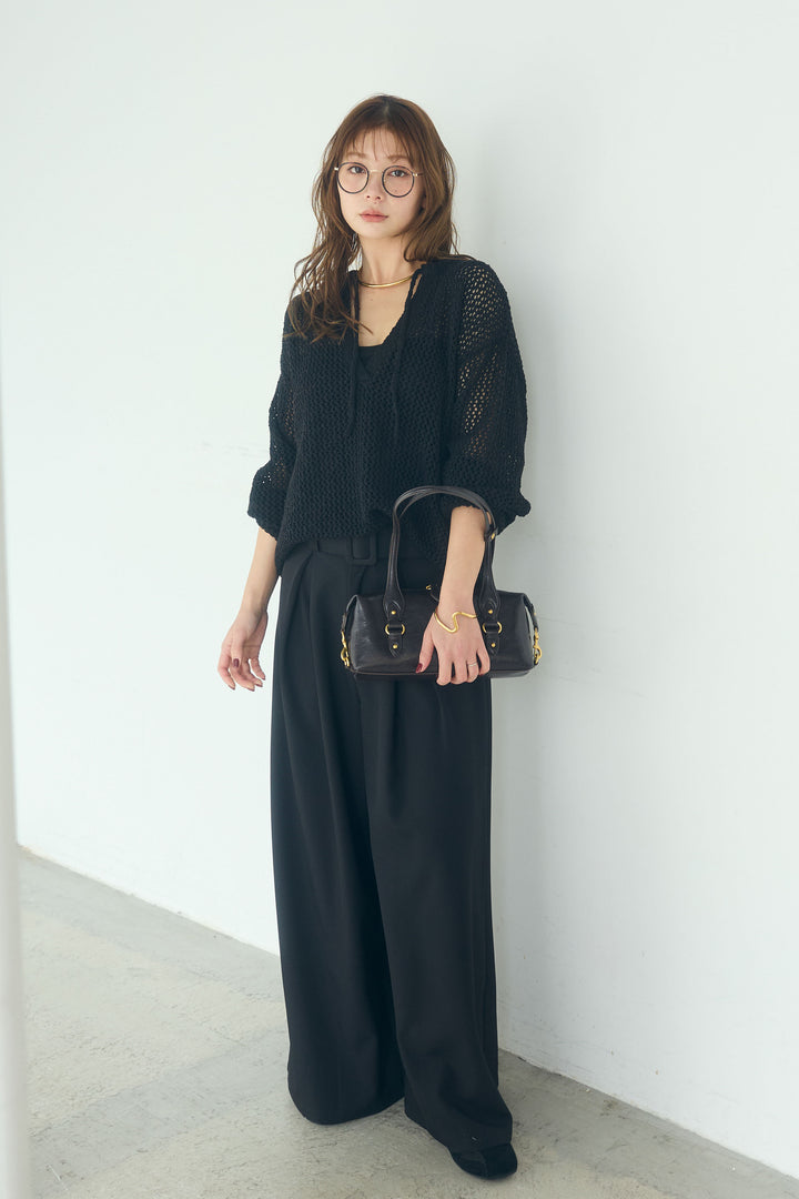 【即納】ミックスメッシュキーネックプルオーバー
