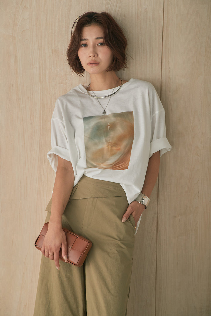 [SET]MarbleプリントTシャツ+ポケットベルト付きニーサイドタックパンツ(2set)