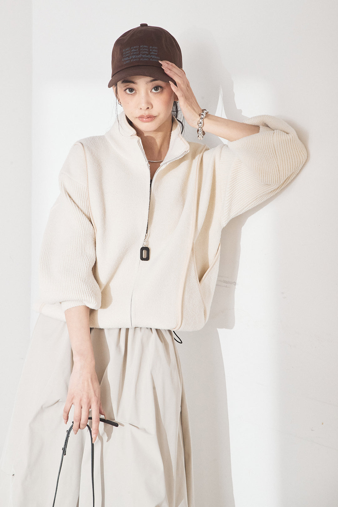 [SET]ハイネックパイピングデザインブルゾン+ランダムタックバルーンスカート(2set)