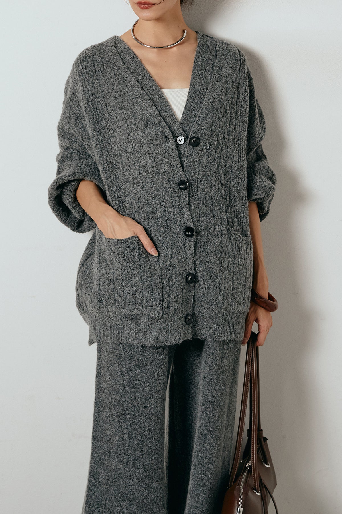 SET]3ピースフロントボタンニットSETUP – ESICA