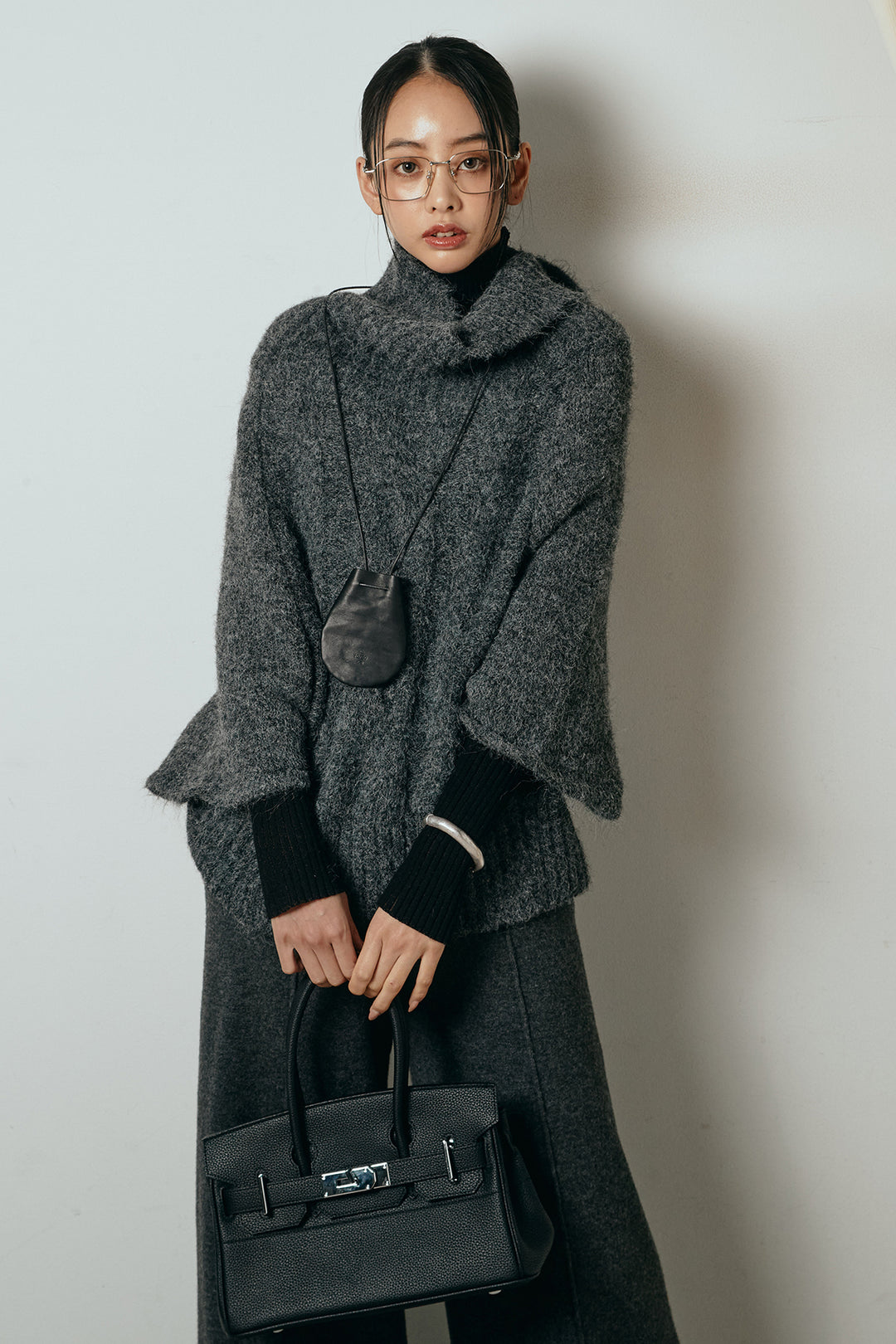 [SET]起毛ミディアムスリーブニットトップス+センターラインニットパンツ(2set)