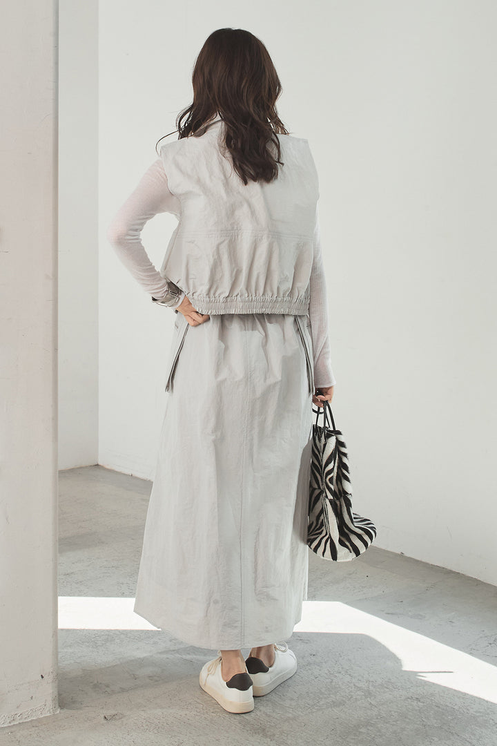 [SET]襟付きナイロンベスト+サイドデザインナイロンスカート(2set)