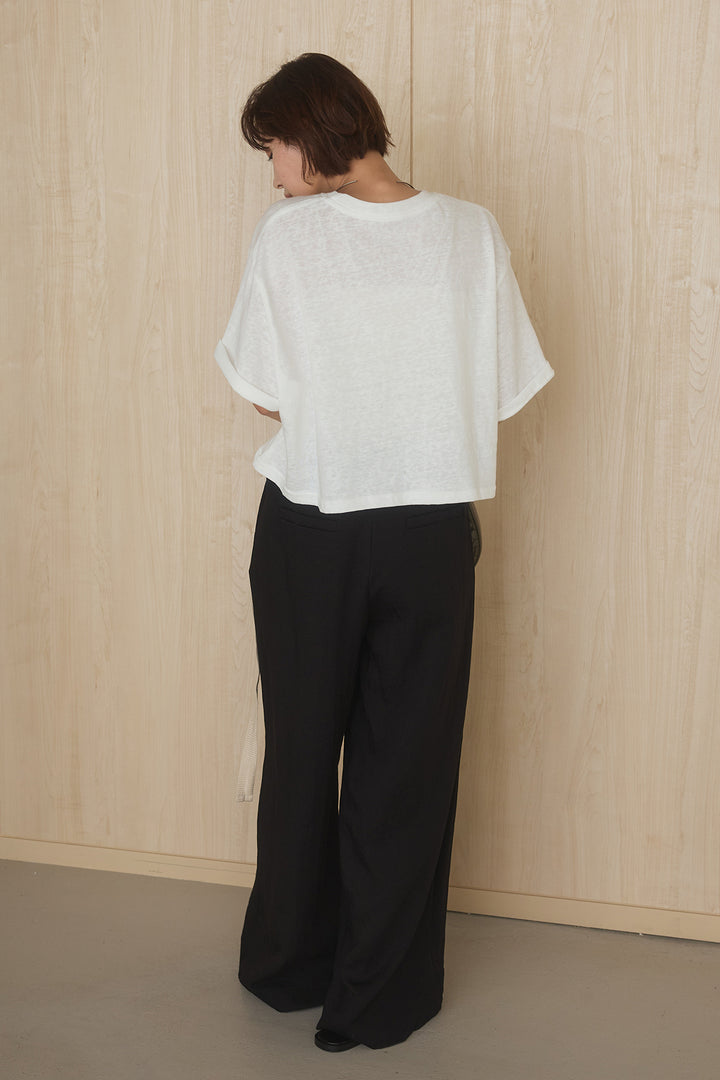 [SET]グラフィックサムデイワイドクロップドT+異素材ベルト付きラップ風ニュアンスワイドパンツ(2set)