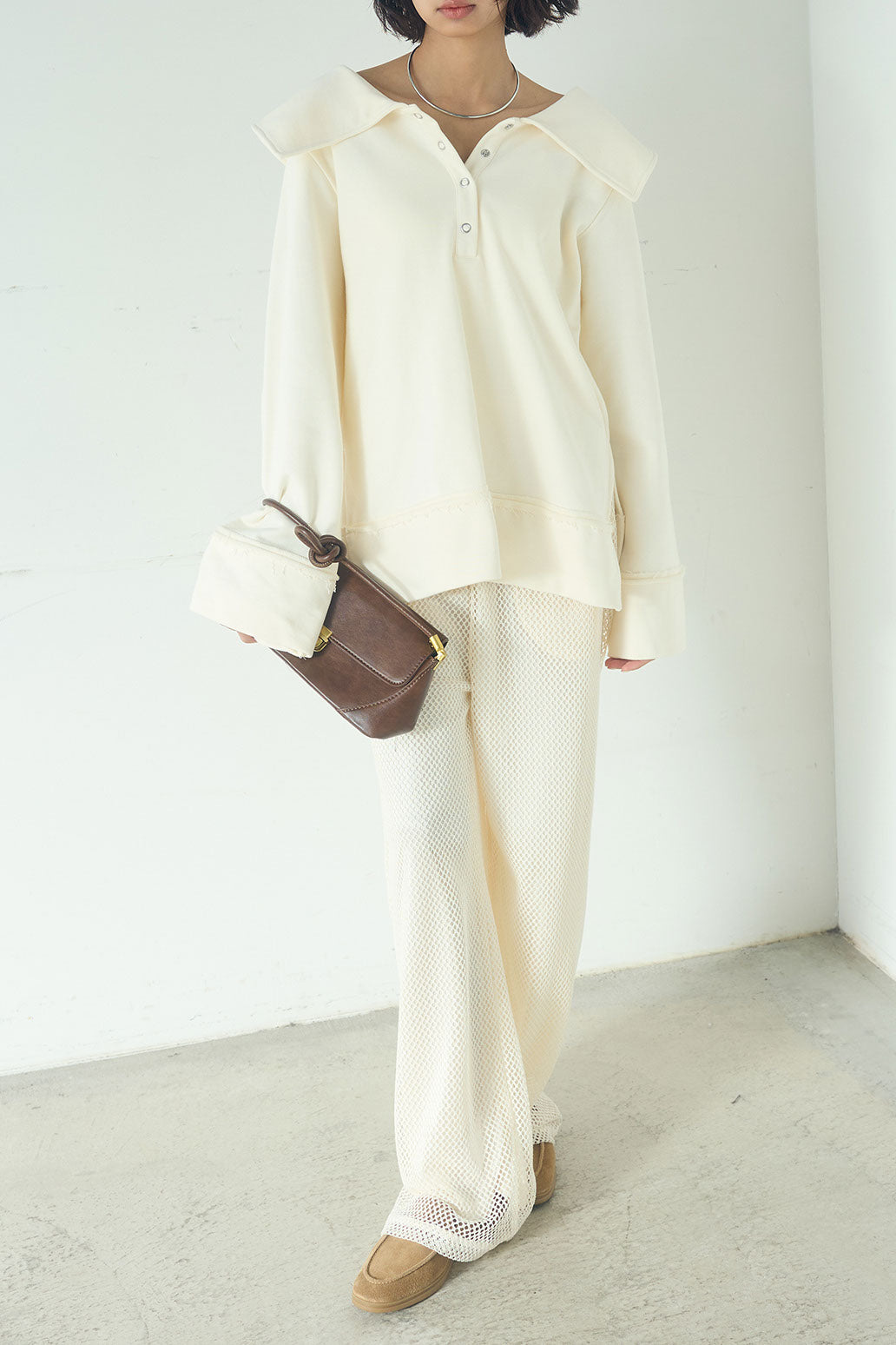 [SET]ビッグカラー2WAYスウェットトップス+メッシュリラックスパンツ(2set)