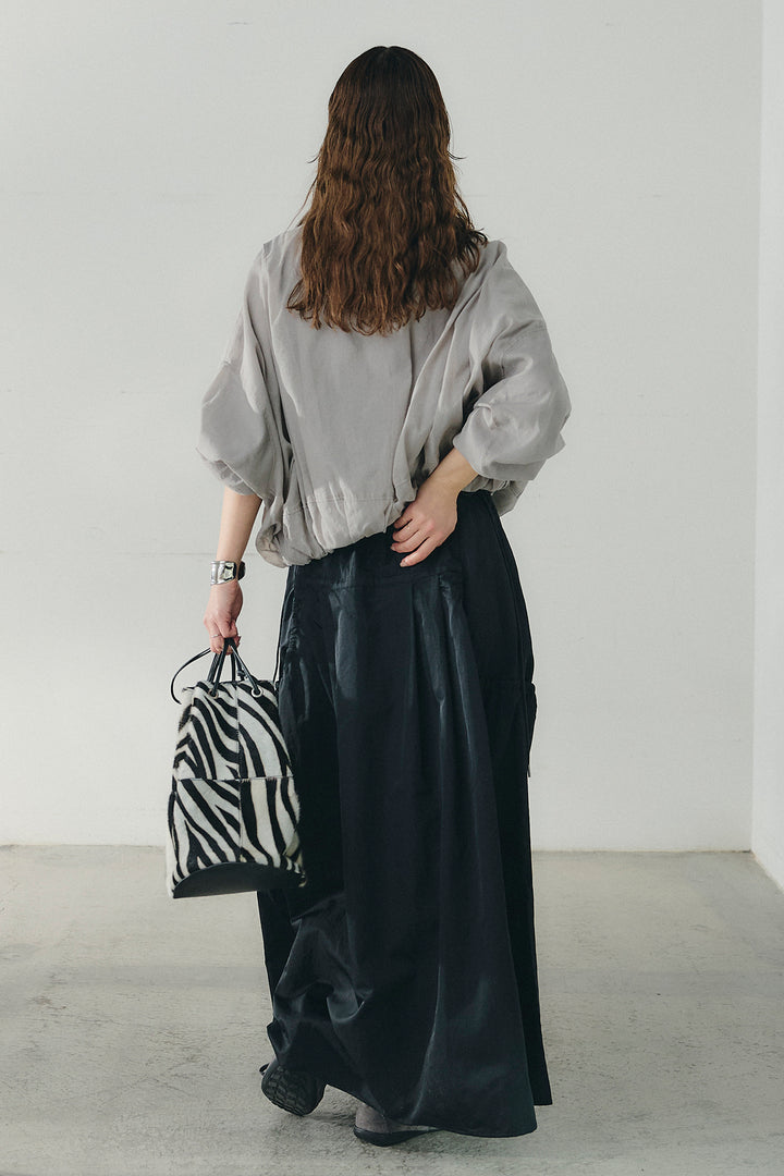 [SET]スタンドネックシアーブルゾン+ナイロンデザインフレアスカート(2set)