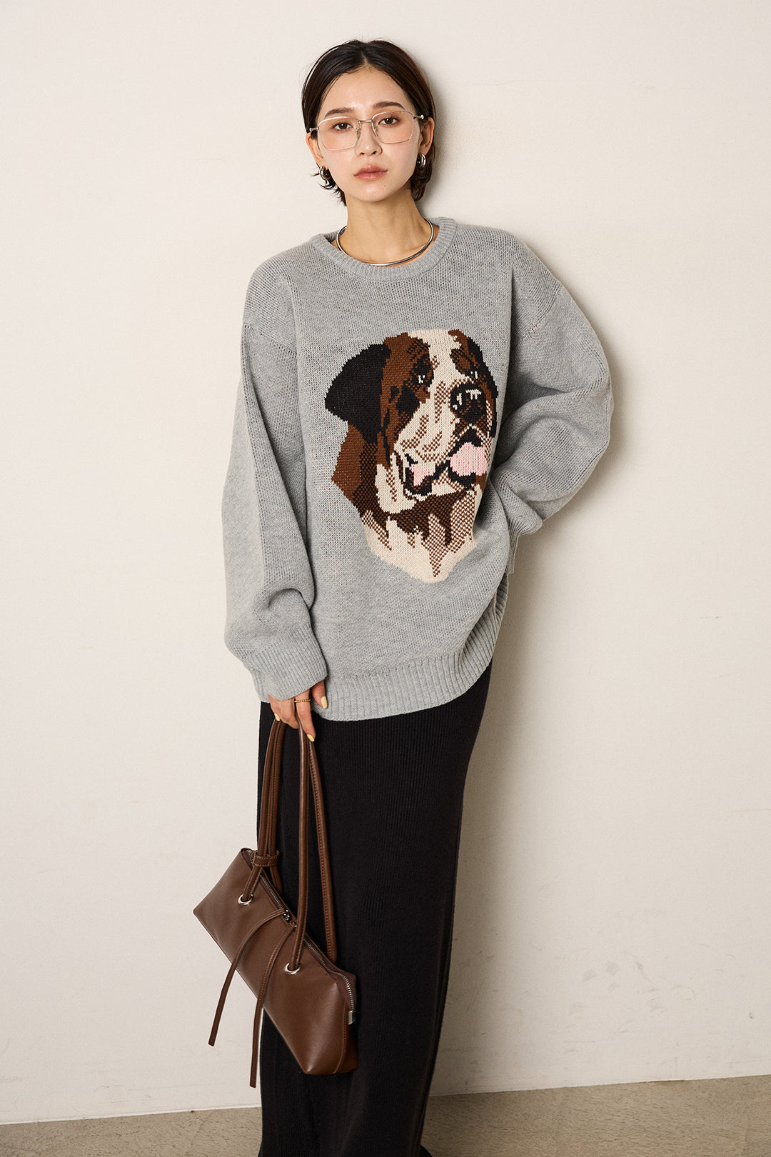 [SET]アニマルジャガード柄ニットトップス+リブナローニットスカート(2set)