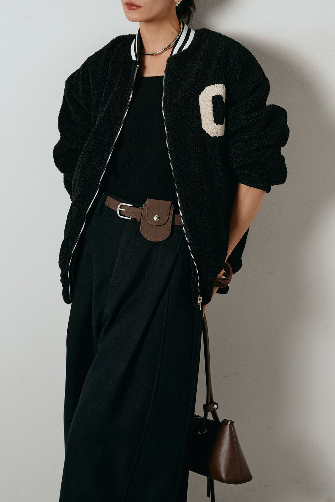 [SET]ロゴスタジャンボアブルゾン+ポーチベルト付きカーブパンツ(2set)