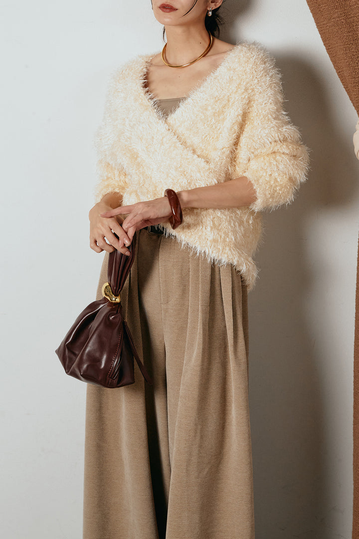 [SET]シャギークロスニットトップス+ベルトループコーデュロイワイドパンツ(2set)