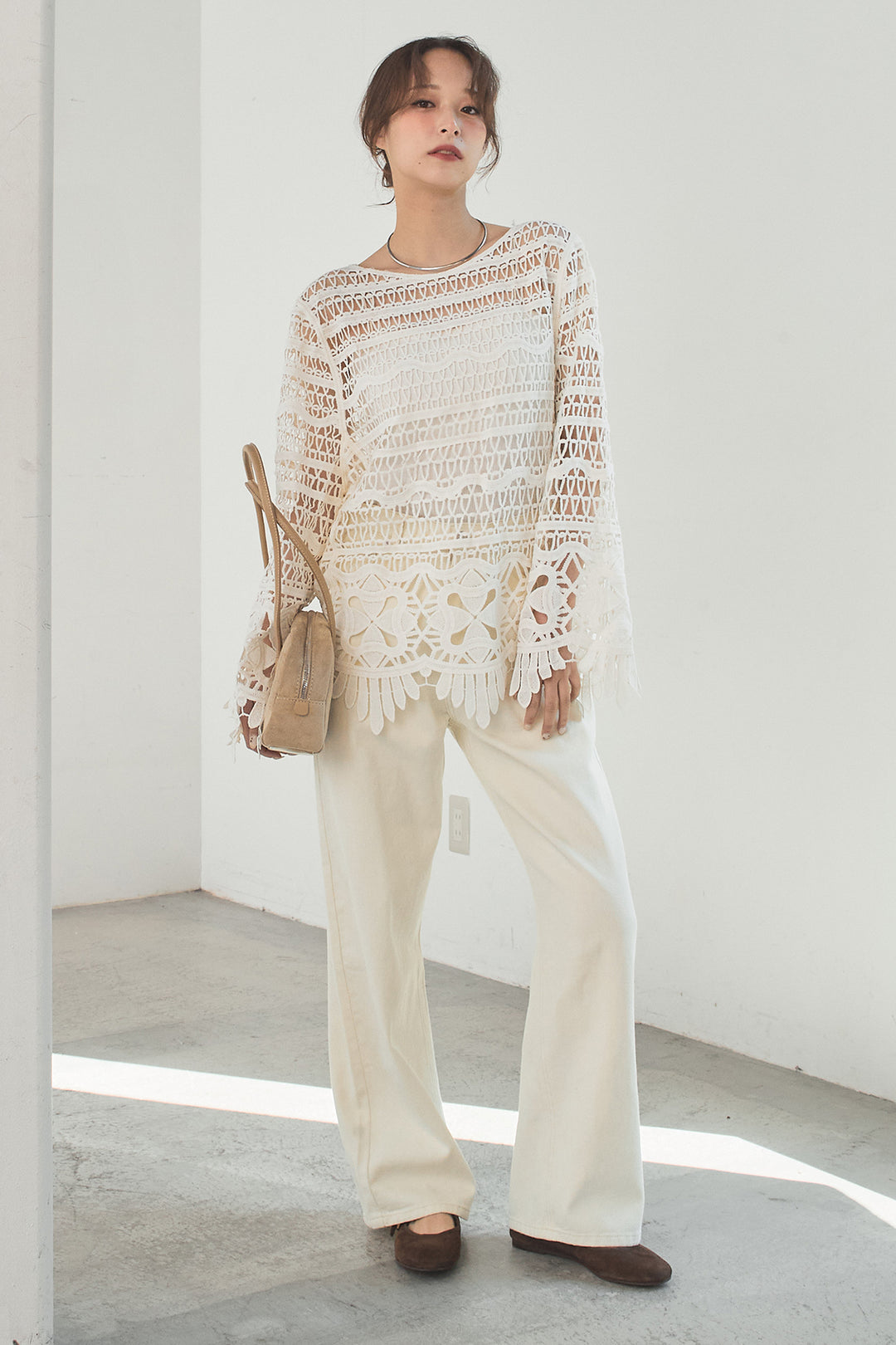 [SET]裾デザインメッシュプルオーバー+スプリングカラーデニムパンツ(2set)