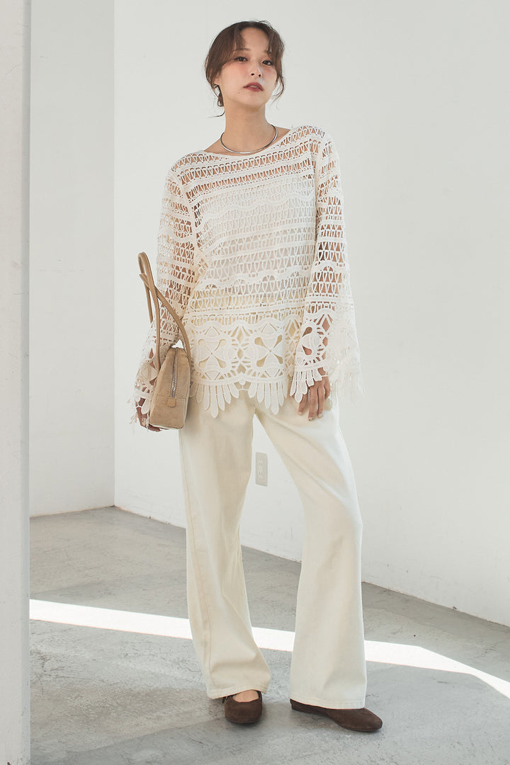 [SET]裾デザインメッシュプルオーバー+スプリングカラーデニムパンツ(2set)