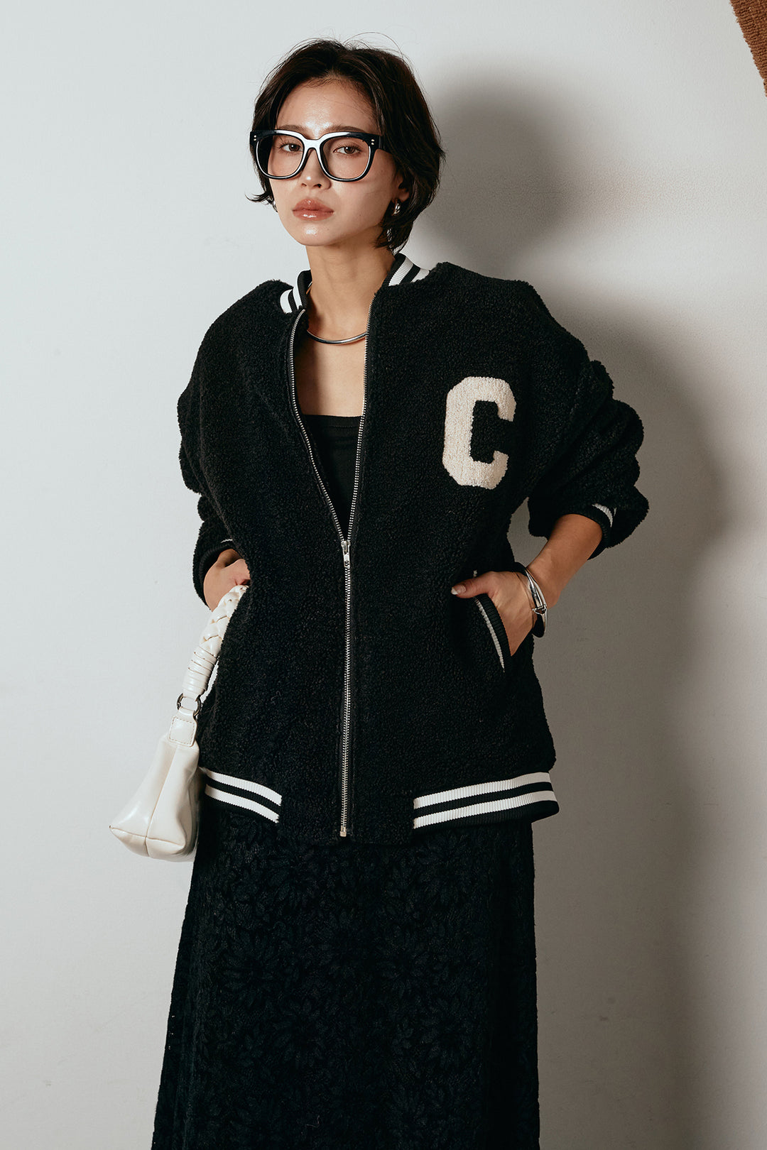 [SET]ロゴスタジャンボアブルゾン+花柄刺繍ベロアフレアスカート(2set)