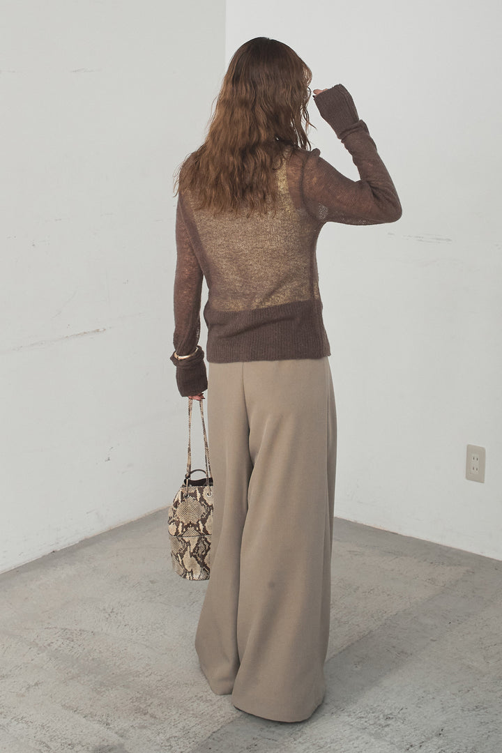 [SET]モヘア透かし編みレイヤードアンサンブルセット+ベルト付きツータックワイドパンツ(2set)