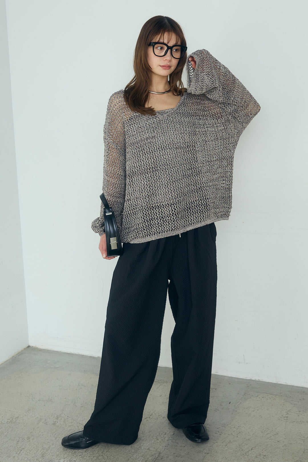 [SET]メッシュ編みビスチェセットVネックプルオーバー+シアサッカーイージーパンツ(2set)