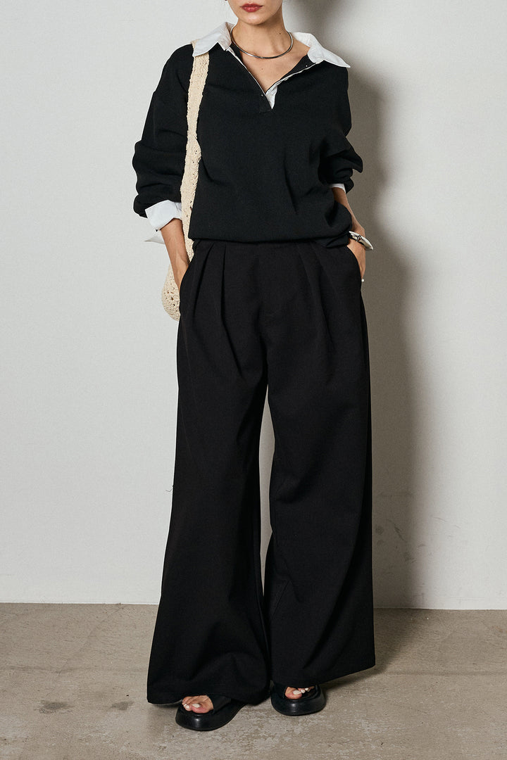 【即納】ウエストベルト付きタックワイドパンツ