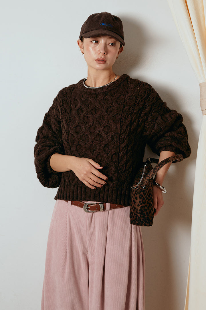 [SET]バルキーケーブルプルオーバー+コーデュロイサイドタックコクーンパンツ(2set)