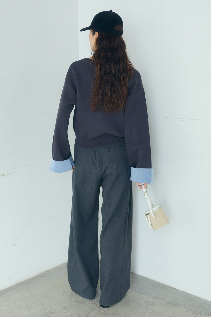 [SET]レーヨンポリダブルフェイスカーディガン+サイドベルトタック入りスラックス(2set)