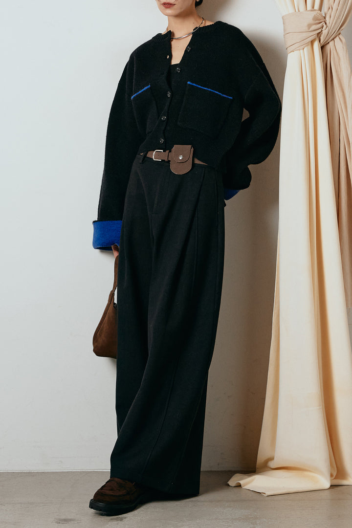 [SET]アルパカタッチダブルフェイスカーディガン+ポーチベルト付きカーブパンツ(2set)