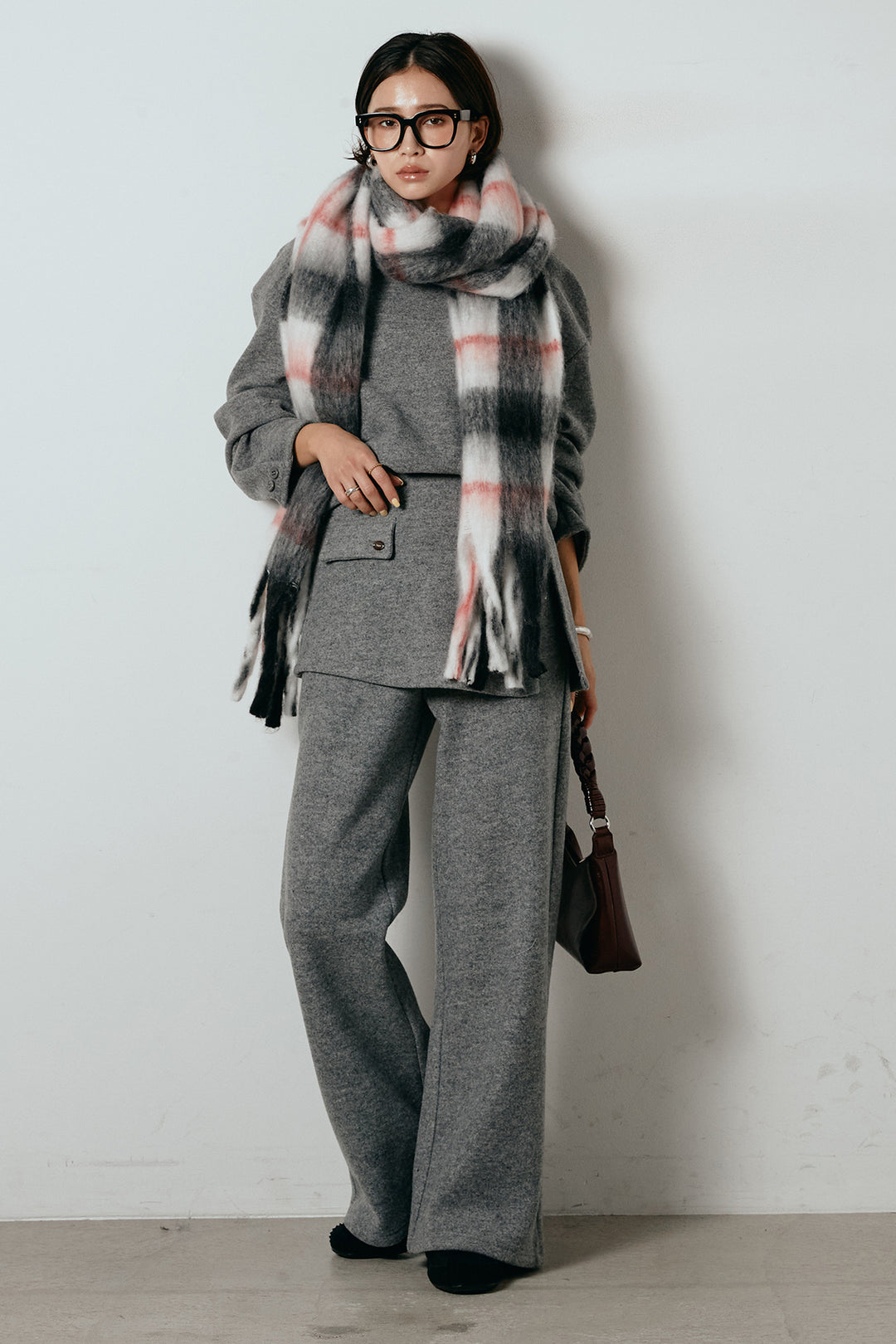 [SET]チェックマフラー付きニットSETUP