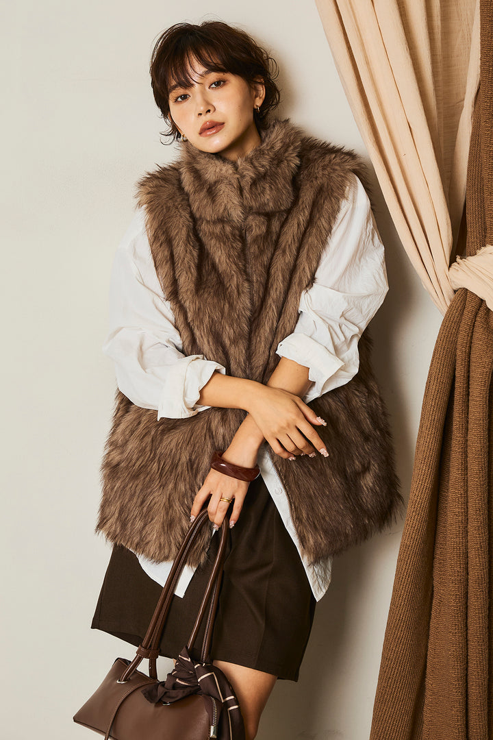 [SET]パワーショルダービッグシャツ+ヘザーエステルタックハーフパンツ+フェイクファースタンドジレ(3set)