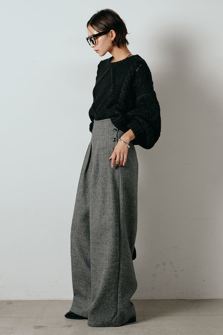 [SET]ロービングケーブルショート丈プルオーバー+サイドボタンツイードタックパンツ(2set)