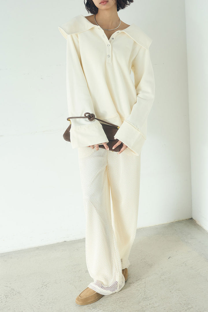 [SET]ビッグカラー2WAYスウェットトップス+メッシュリラックスパンツ(2set)